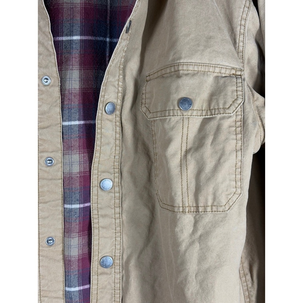 Alpine Design Mens Tan Canvas Flannel Lined Snap Front Shirt Jacket Large - Picture 6 of 12